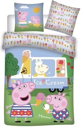 Billede af Gurli gris junior sengetøj 100x140 cm - Gurli og Gustav Gris - Ice Cream - 100% bomuld